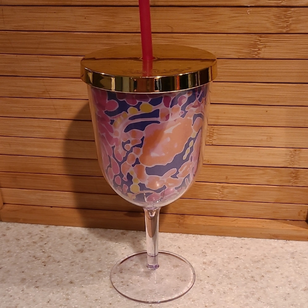 Lilly Pulitzer Colorful Wine Tumbler with Gold Lid